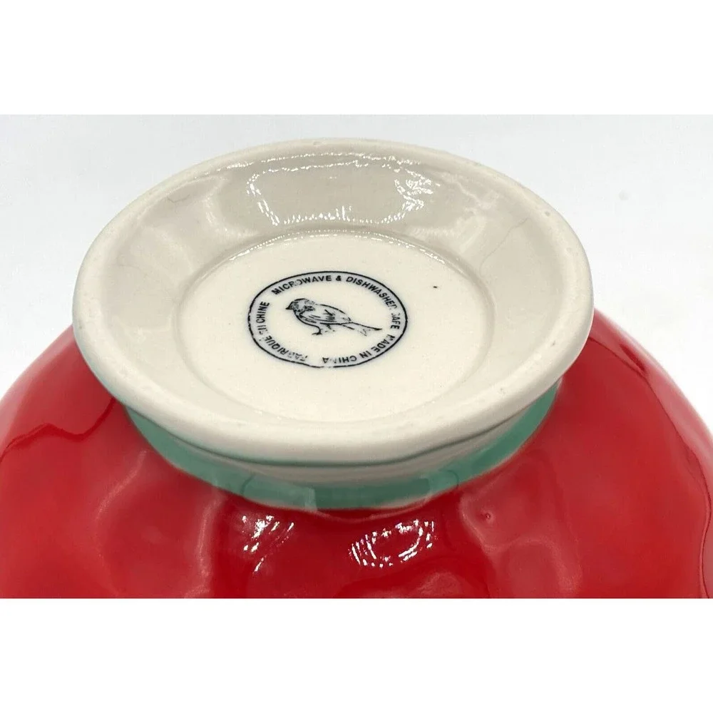 ANTHROPOLOGIE Footed Bowl Akaya Elka Red Bohemian Floral Handpainted Cereal Soup